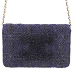 Chanel Quilted CC Logo Knit Tweed Wallet on Chain Navy Shoulder Bag — view 3