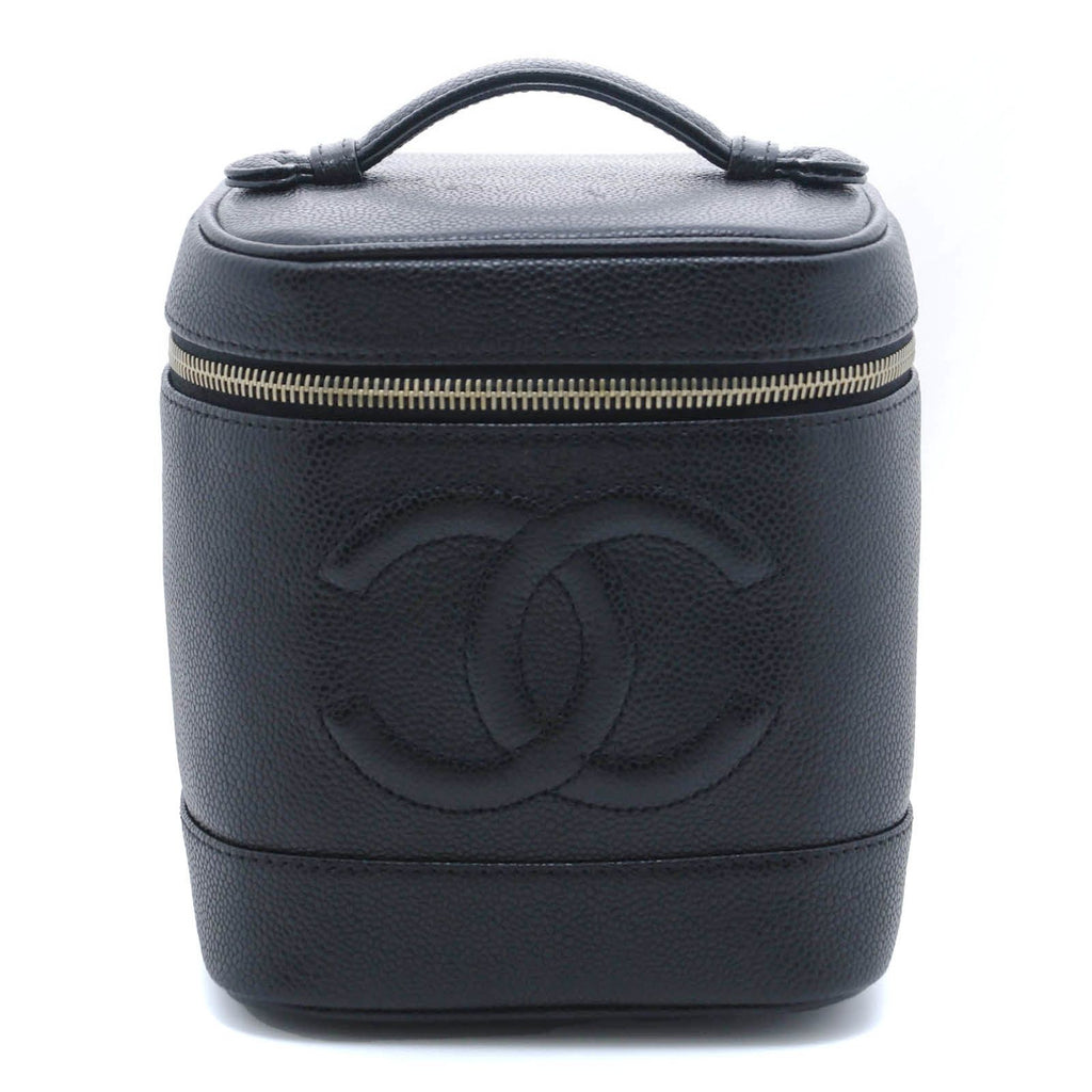 Chanel CC Logo Vertical Vanity Black Caviar Leather Handbag