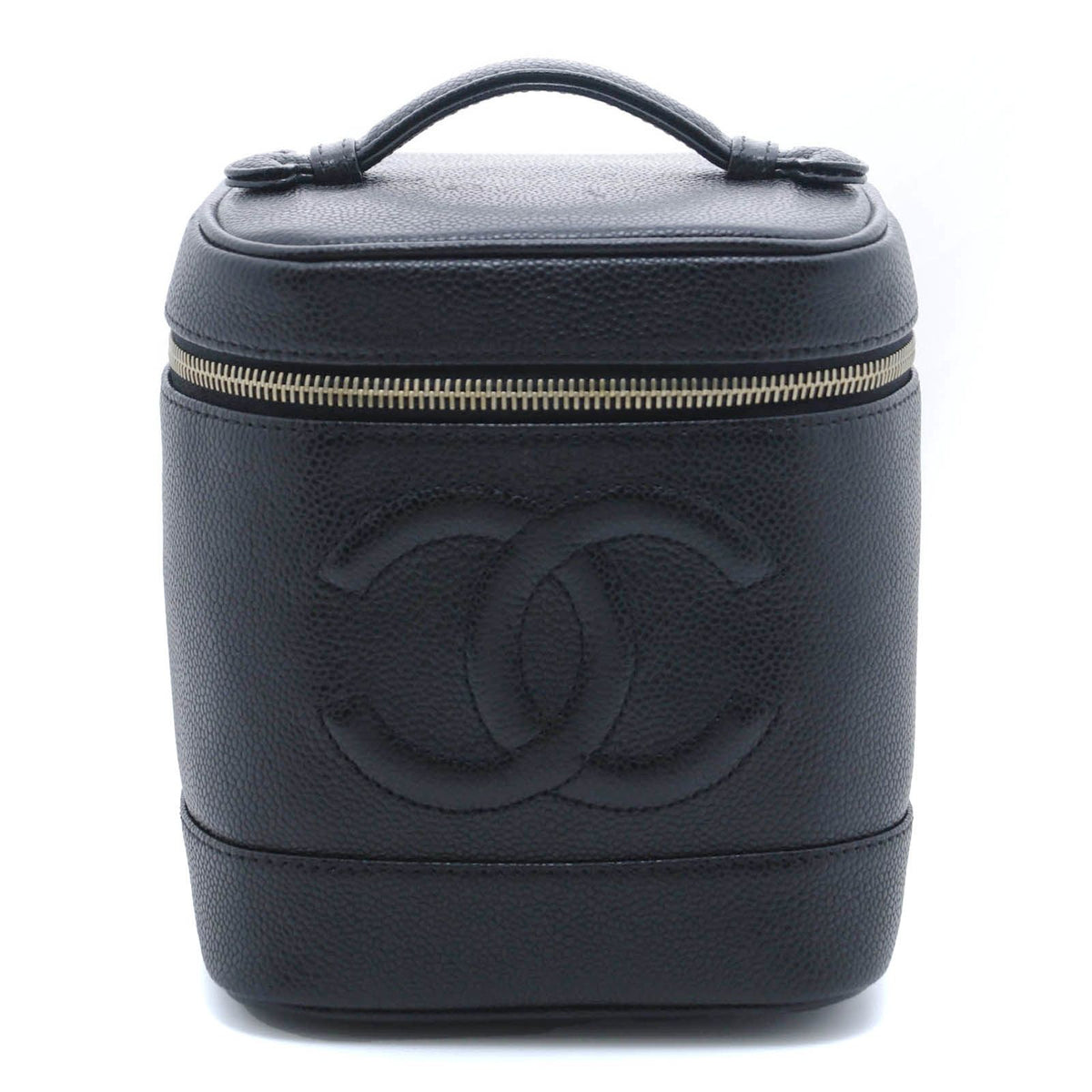Chanel CC Logo Vertical Vanity Black Caviar Leather Handbag
