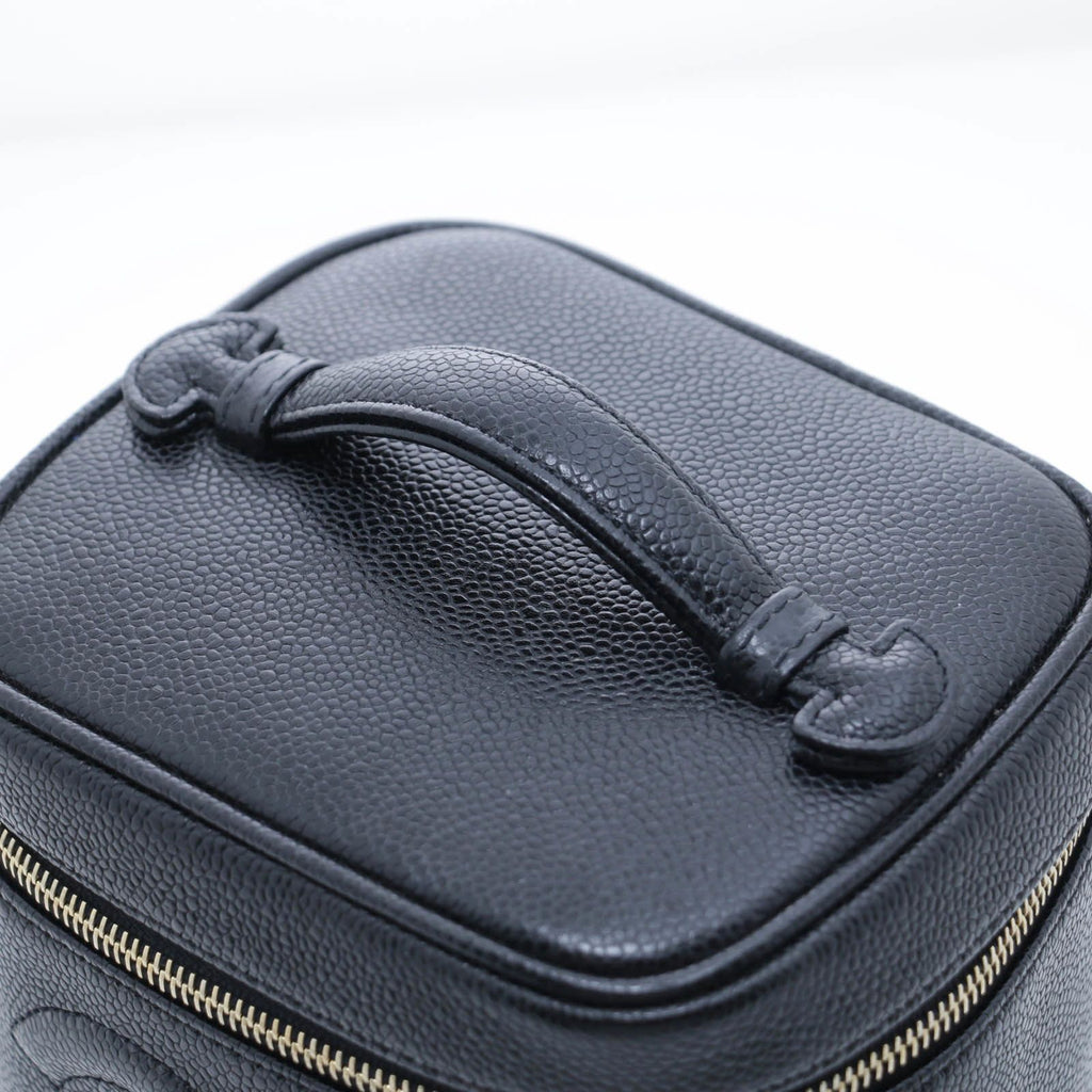 Chanel CC Logo Vertical Vanity Black Caviar Leather Handbag — view 4