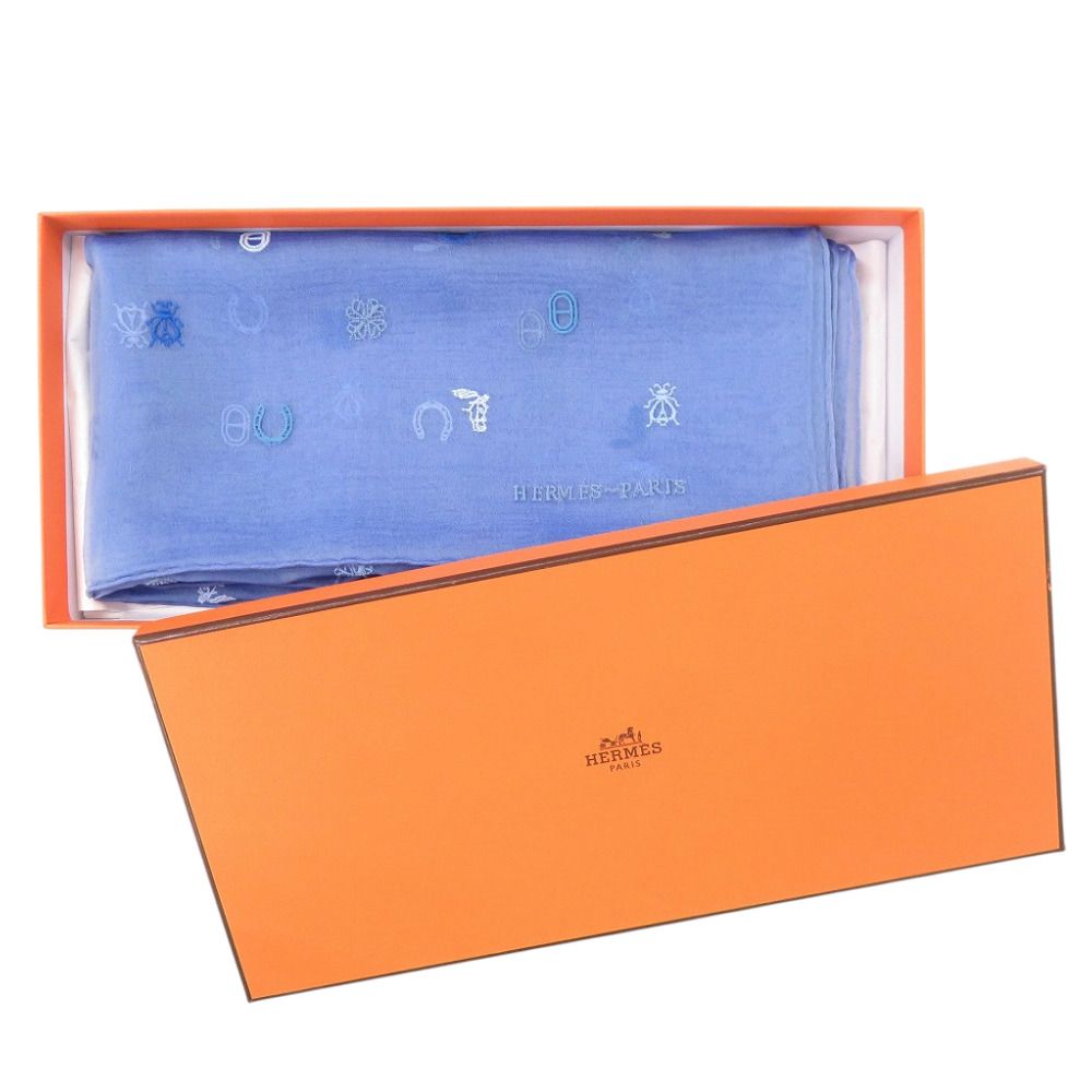 Hermes Carre 100 Multi Charm Silk Muslin Blue Scarf — view 2