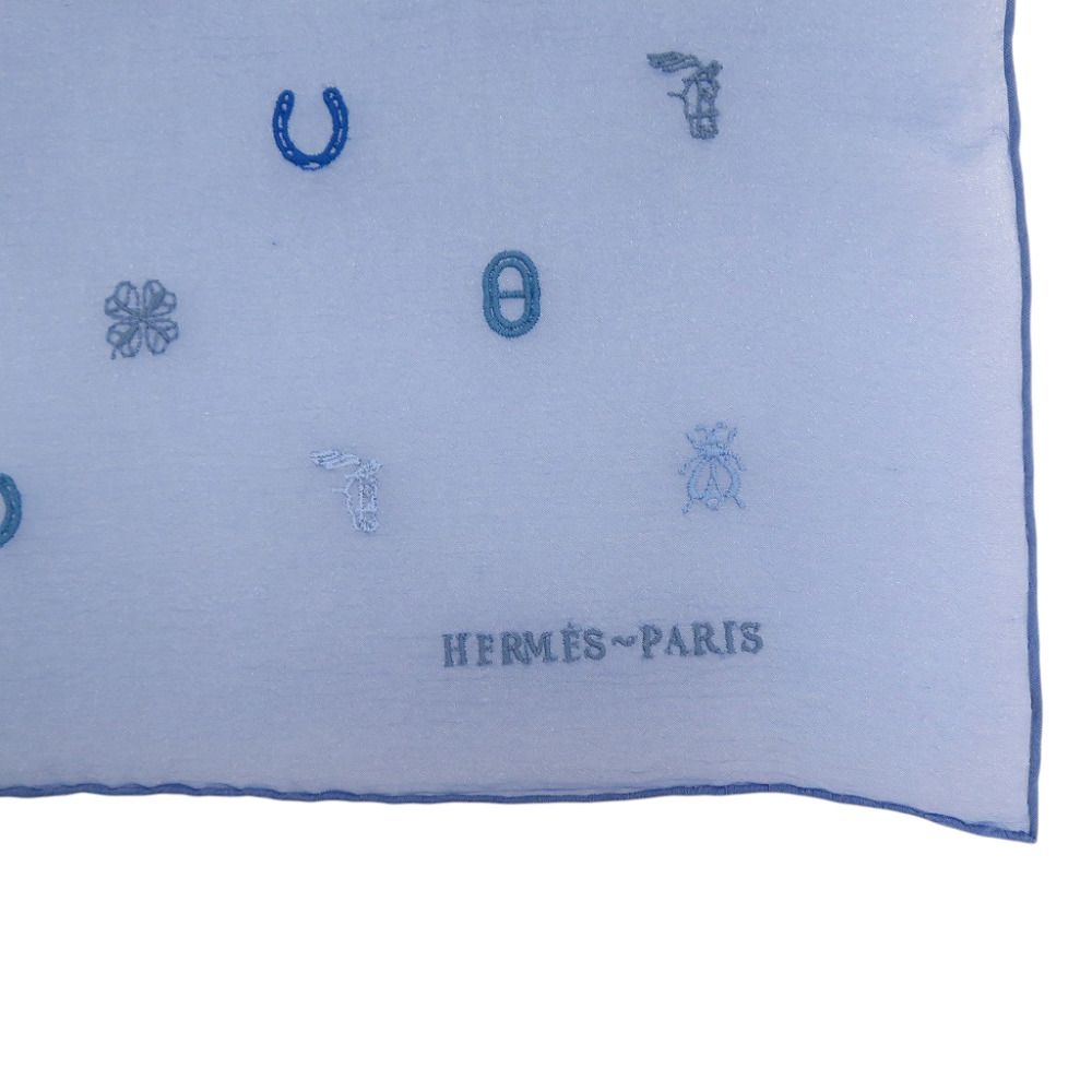 Hermes Carre 100 Multi Charm Silk Muslin Blue Scarf — view 4