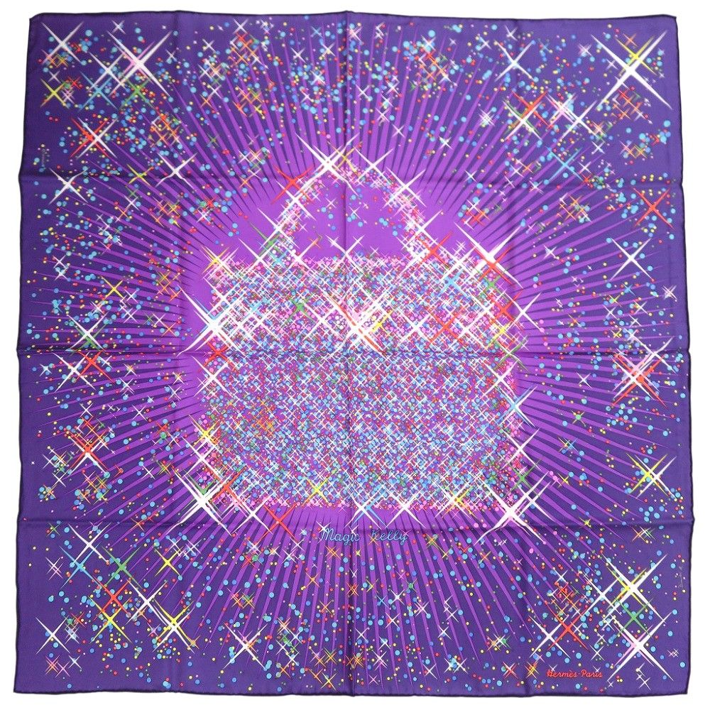 Hermes Carre 90 Magic Kelly Silk Purple Scarf