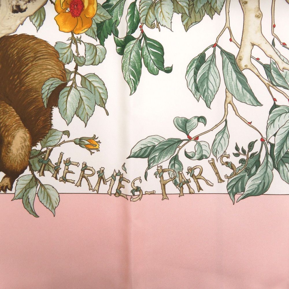 Hermes Carre 90 Au Cœur Des Bois in the Depths of the Forest Silk Pink Scarf — view 5