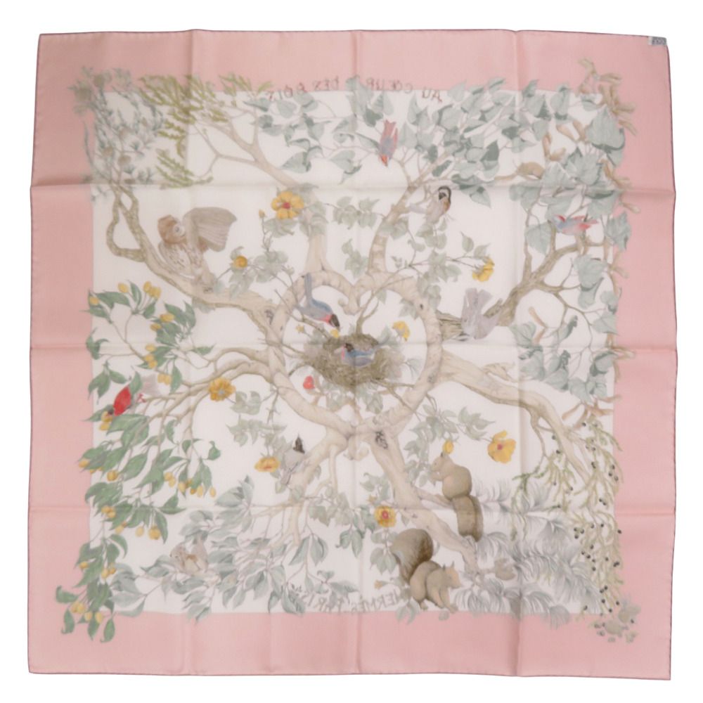 Hermes Carre 90 Au Cœur Des Bois in the Depths of the Forest Silk Pink Scarf — view 3