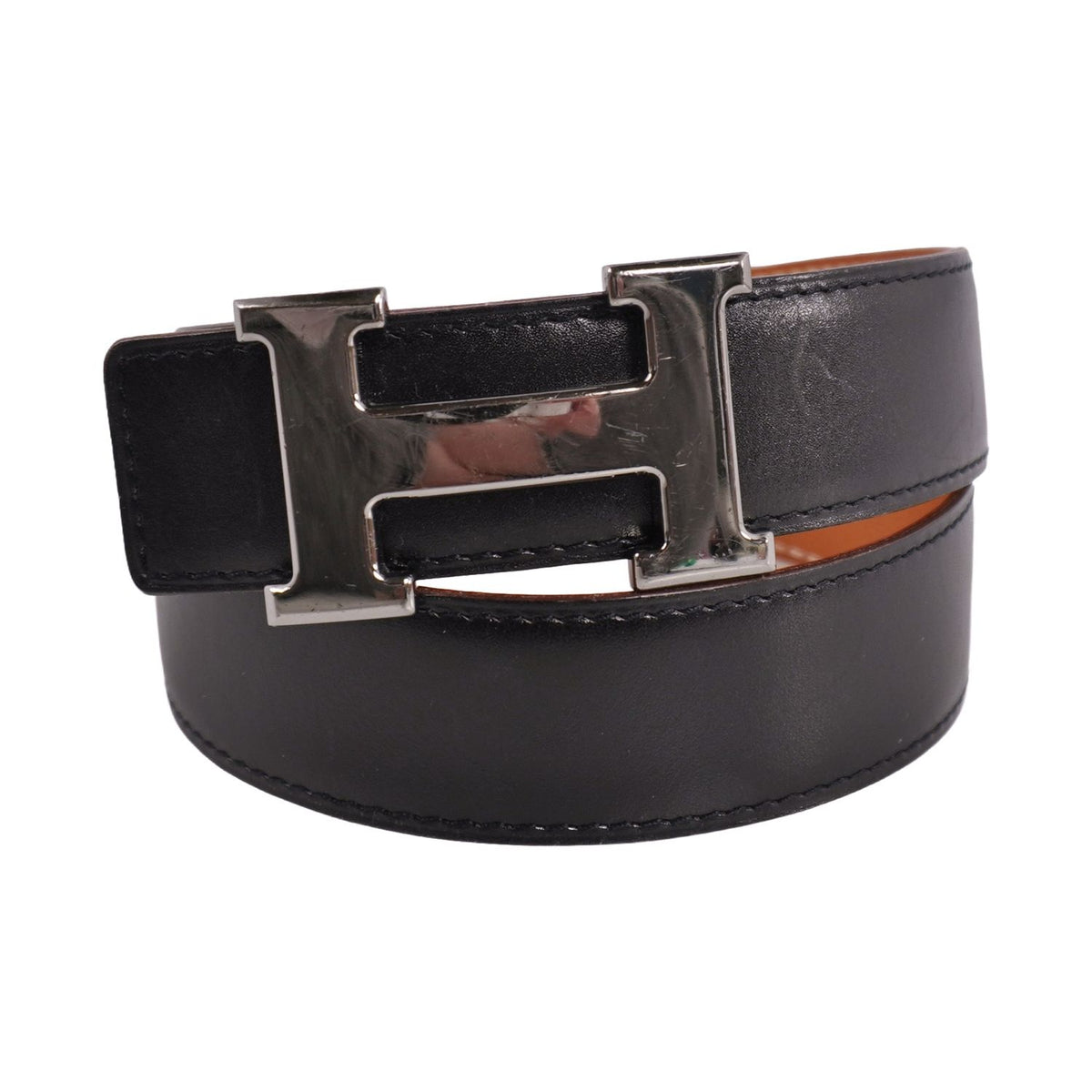 Hermes Vintage Belt Leather Reversible H Logo Constance Black