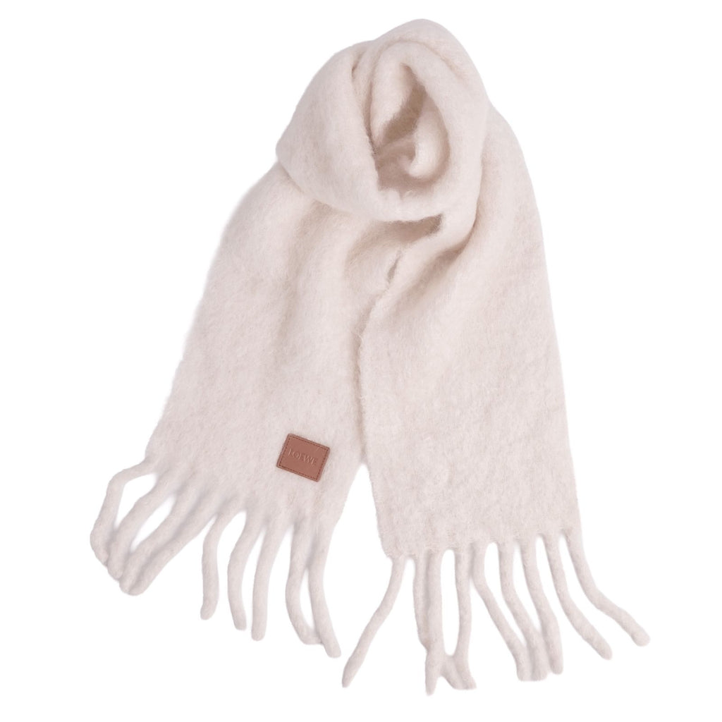 Loewe Scarf Shawl Fringe Wool Mohair White — view 3