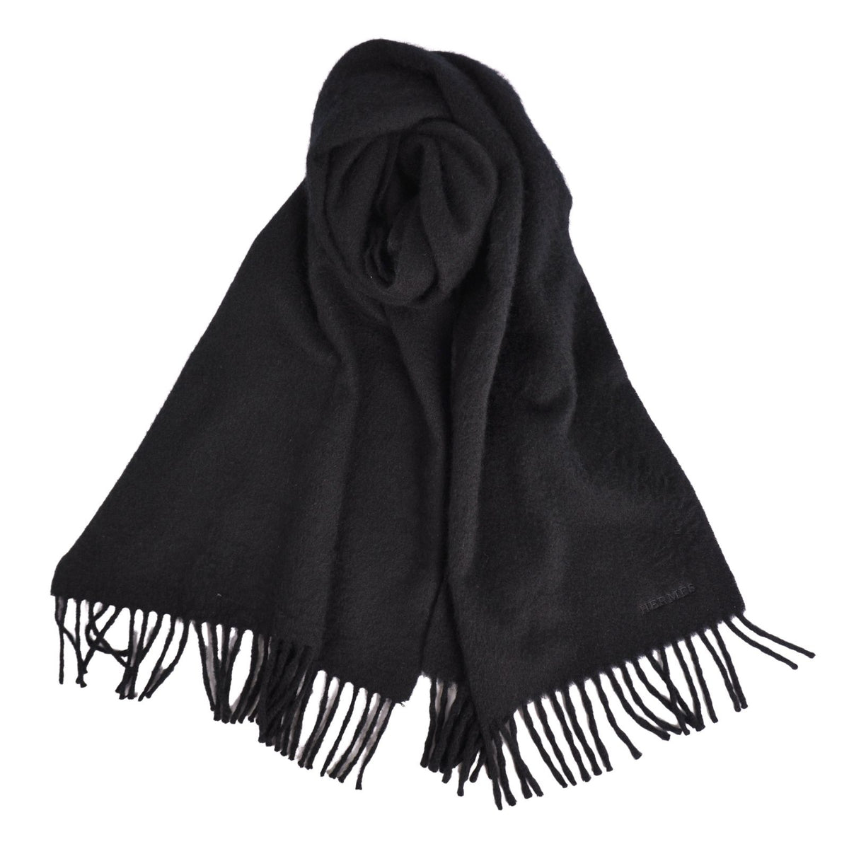 Hermes Scarf Shawl Fringe Cashmere Black — view 3