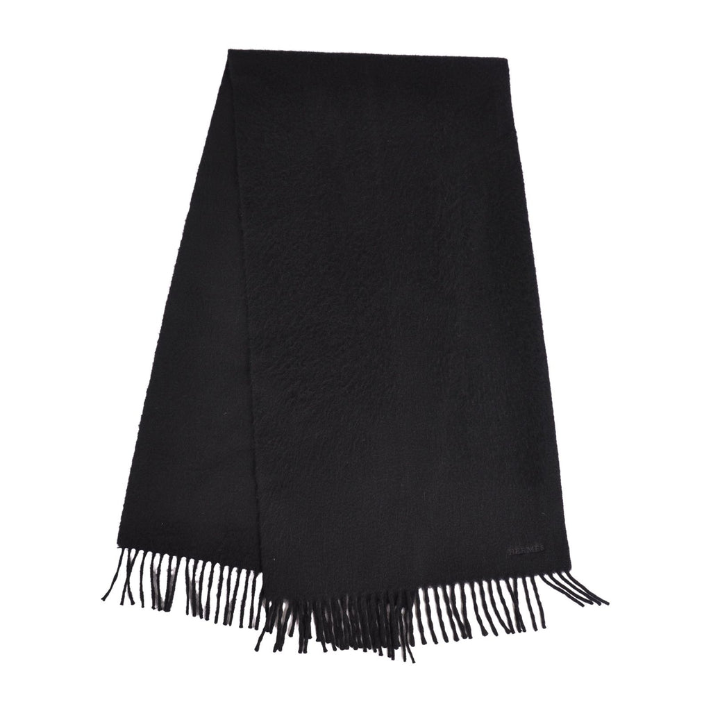 Hermes Scarf Shawl Fringe Cashmere Black