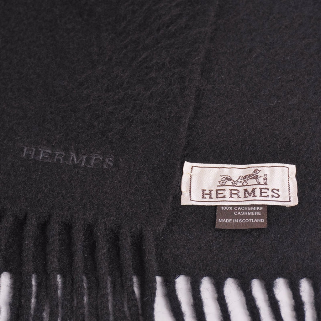 Hermes Scarf Shawl Fringe Cashmere Black — view 5