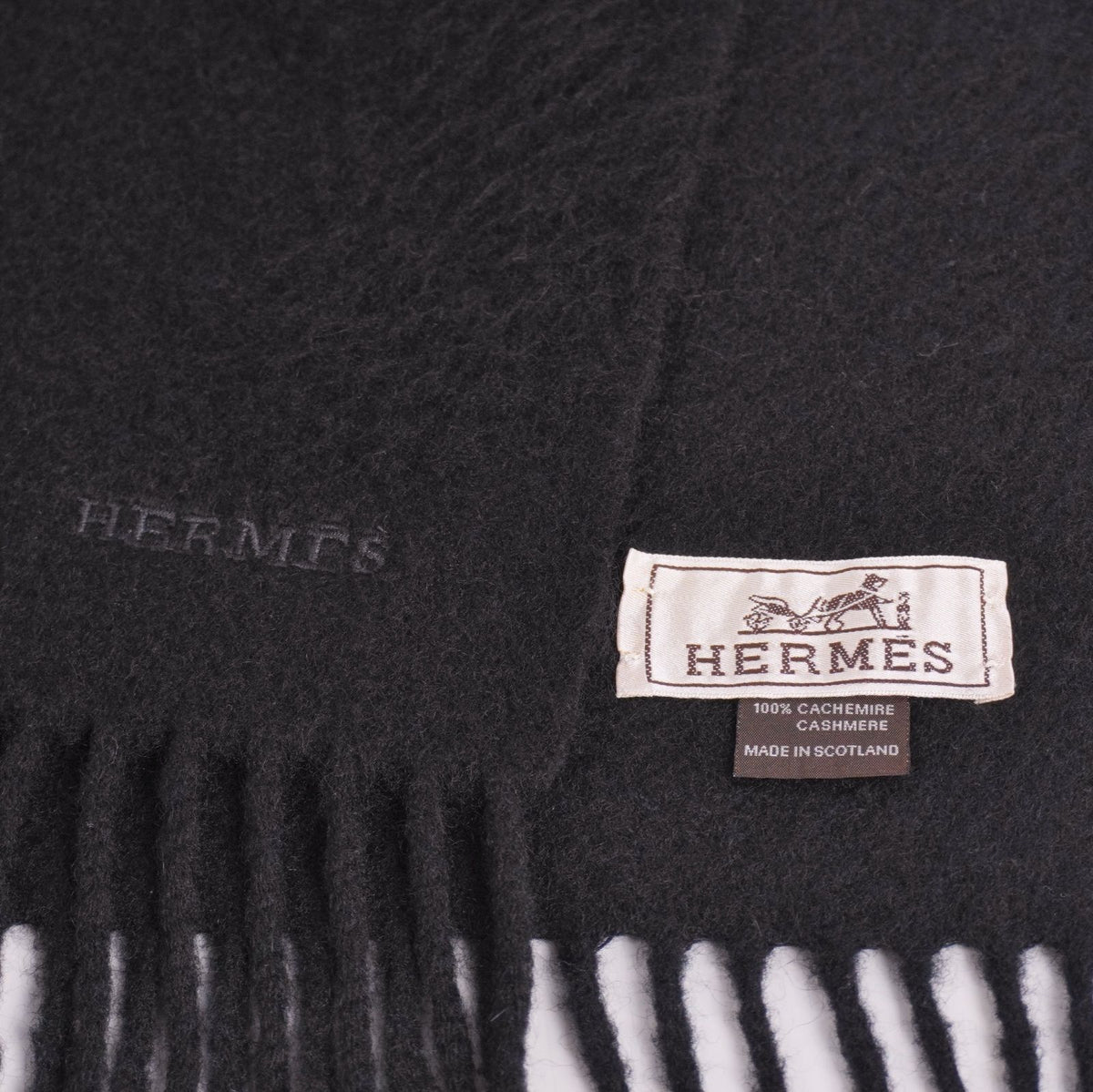 Hermes Scarf Shawl Fringe Cashmere Black — view 5