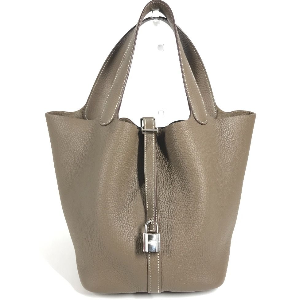 Hermes Handbag Picotin Lock MM 22 Taurillon Clemence Etoupe Gray