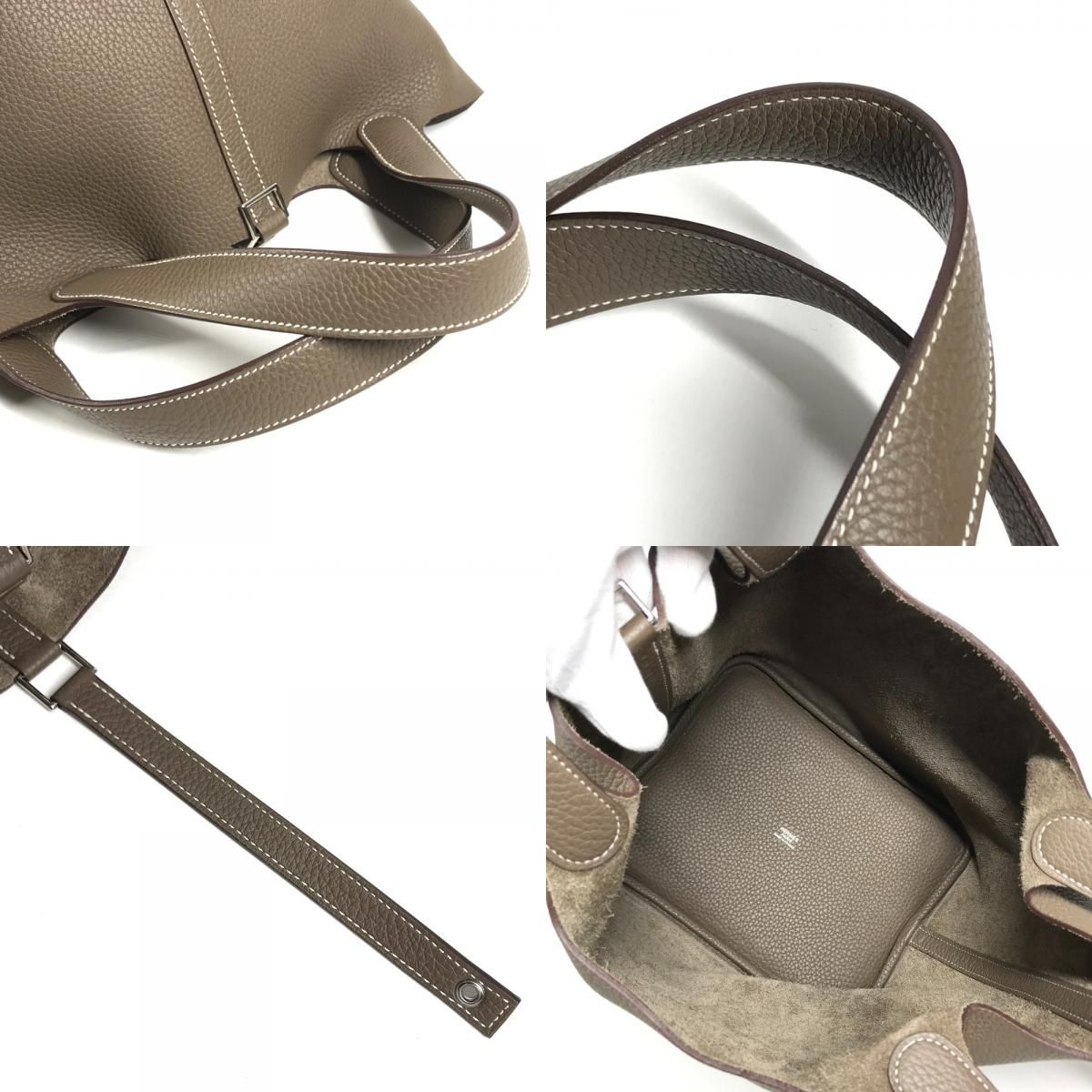 Hermes Handbag Picotin Lock MM 22 Taurillon Clemence Etoupe Gray — view 7