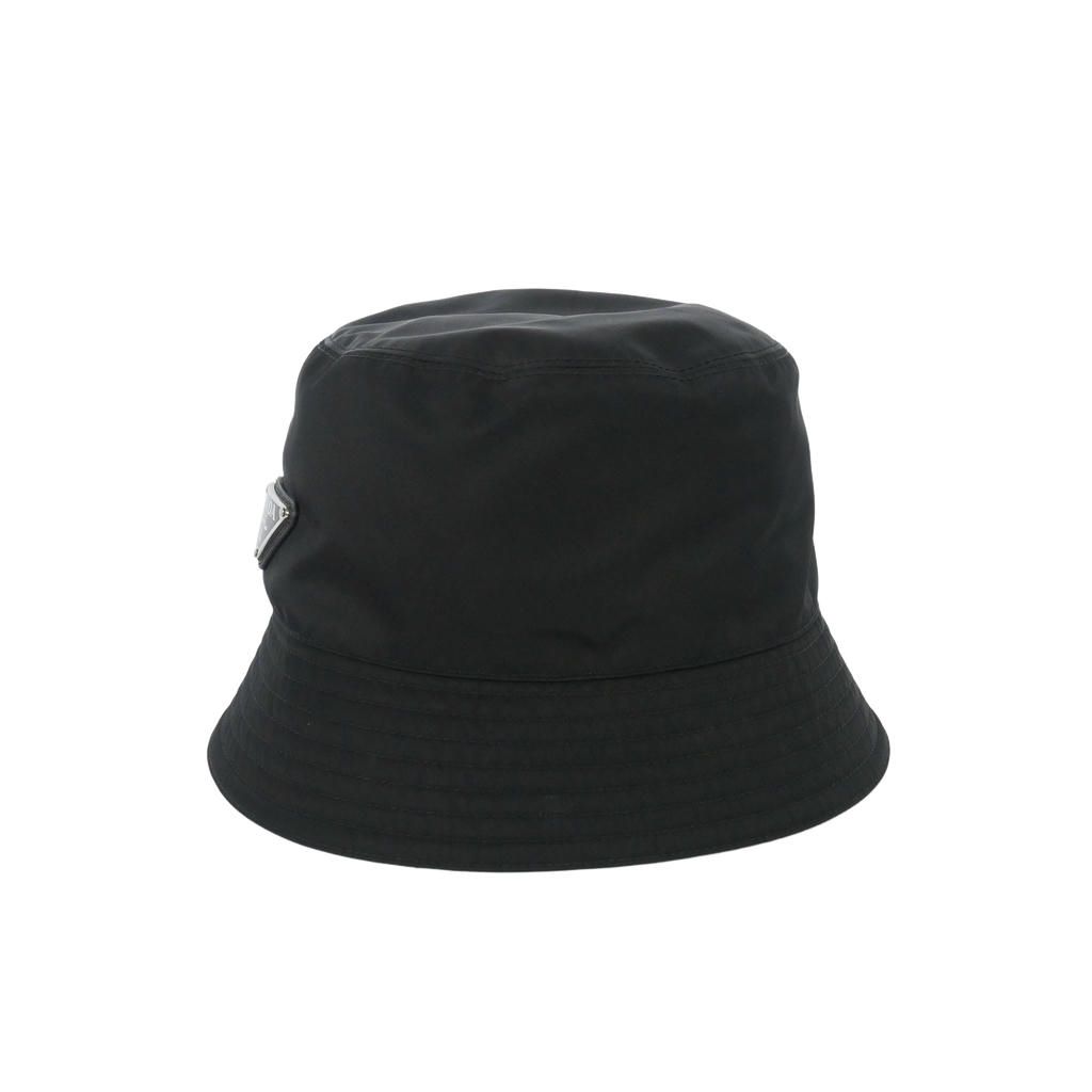 Prada Re-Nylon Bucket Hat Triangle Plate Hat Black — view 2