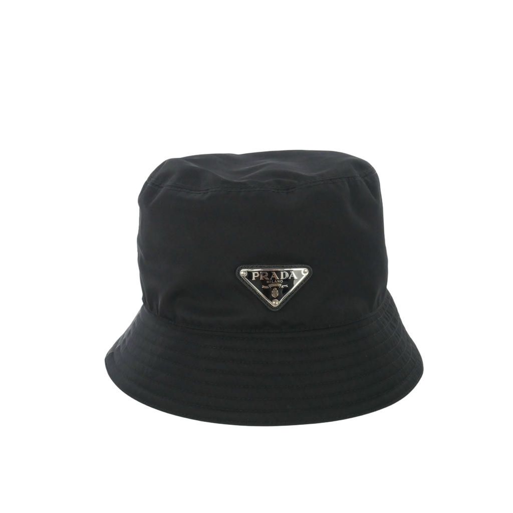 Prada Re-Nylon Bucket Hat Triangle Plate Hat Black
