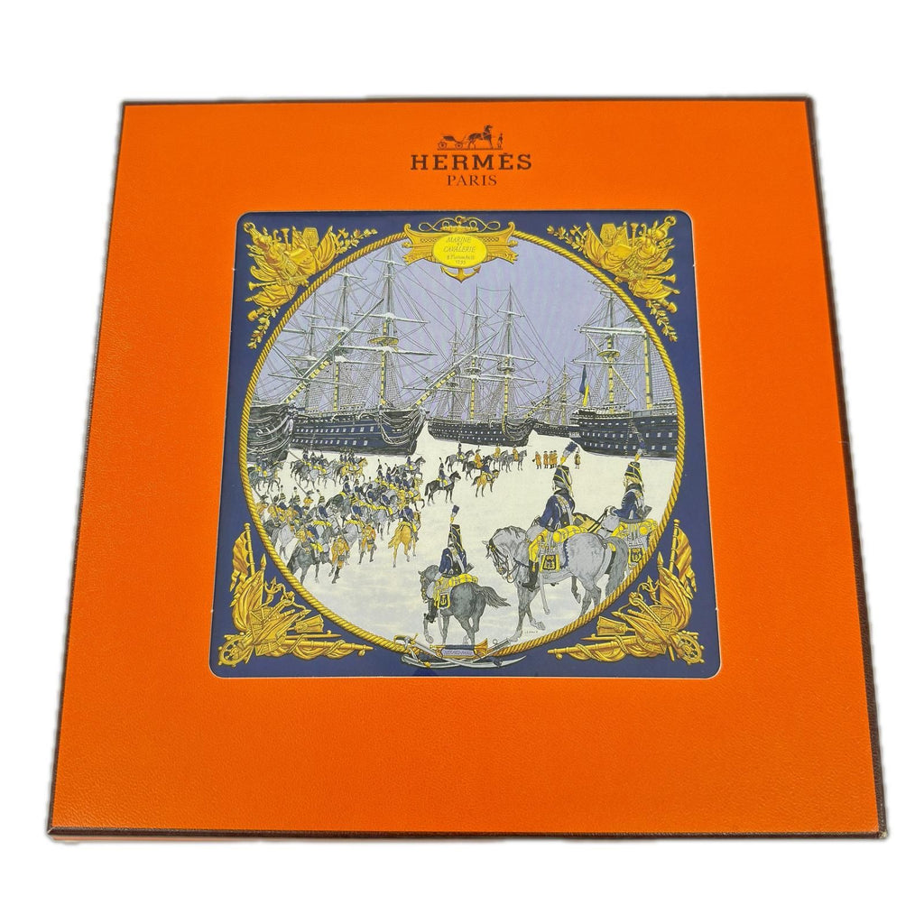 Hermes Scarf Horse Sea and Cavalry Silk 100% Blue