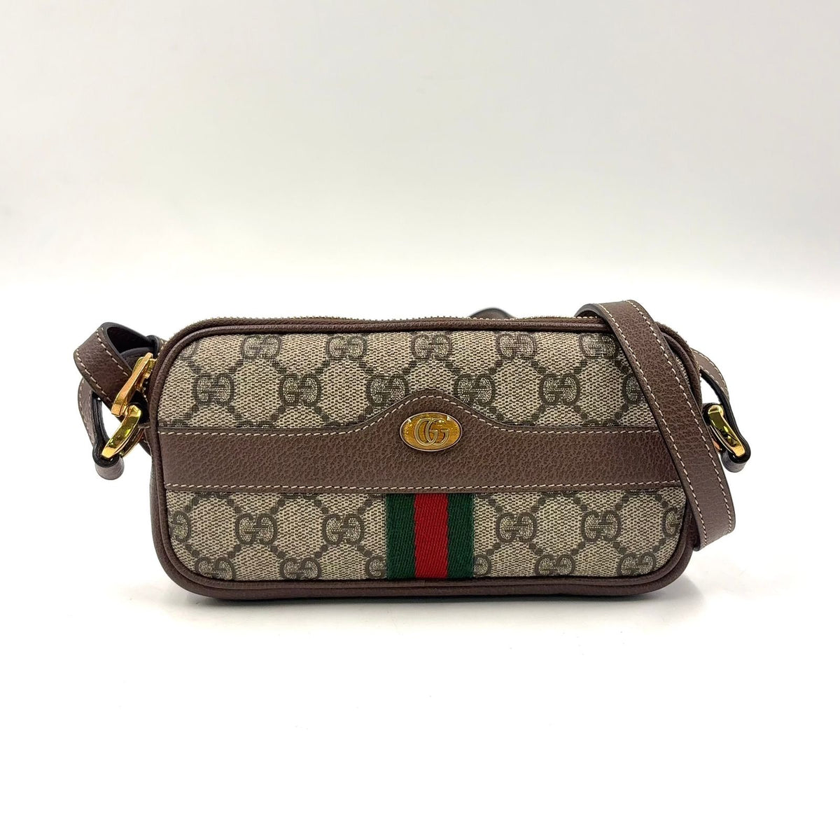 Gucci Ophidia GG Supreme Sherry Line Leather Canvas Brown Shoulder Bag Gold