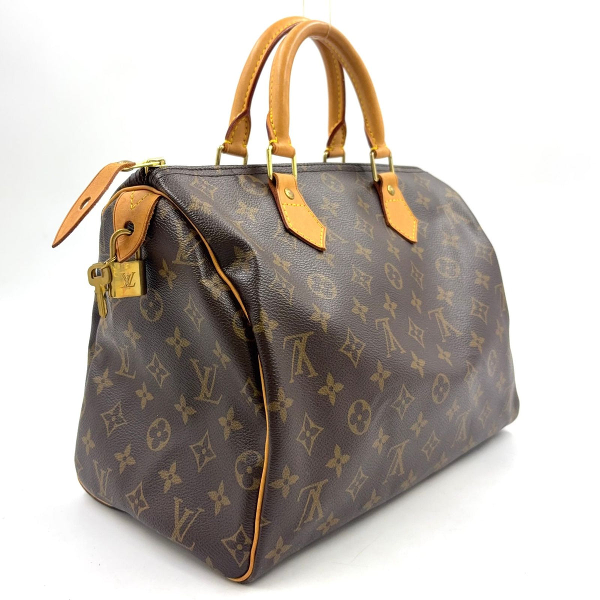 Louis Vuitton Speedy 30 Monogram Leather Brown Handbag Gold — view 2