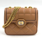 Gucci Deco Mini Quilted Chain Leather Beige Shoulder Bag Gold