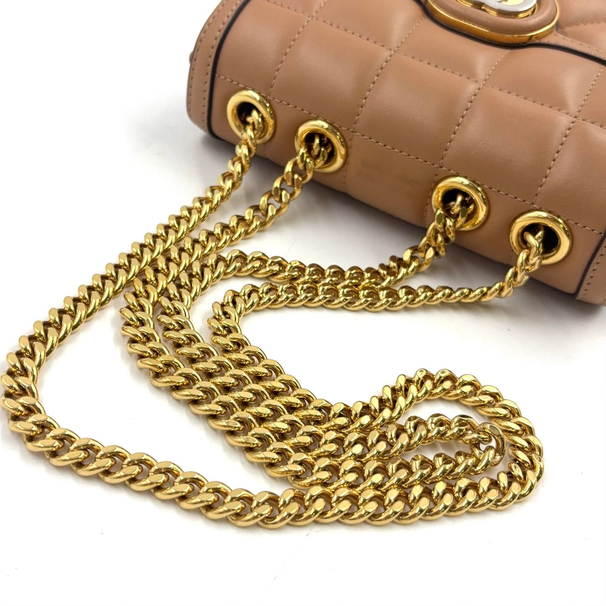 Gucci Deco Mini Quilted Chain Leather Beige Shoulder Bag Gold — view 6