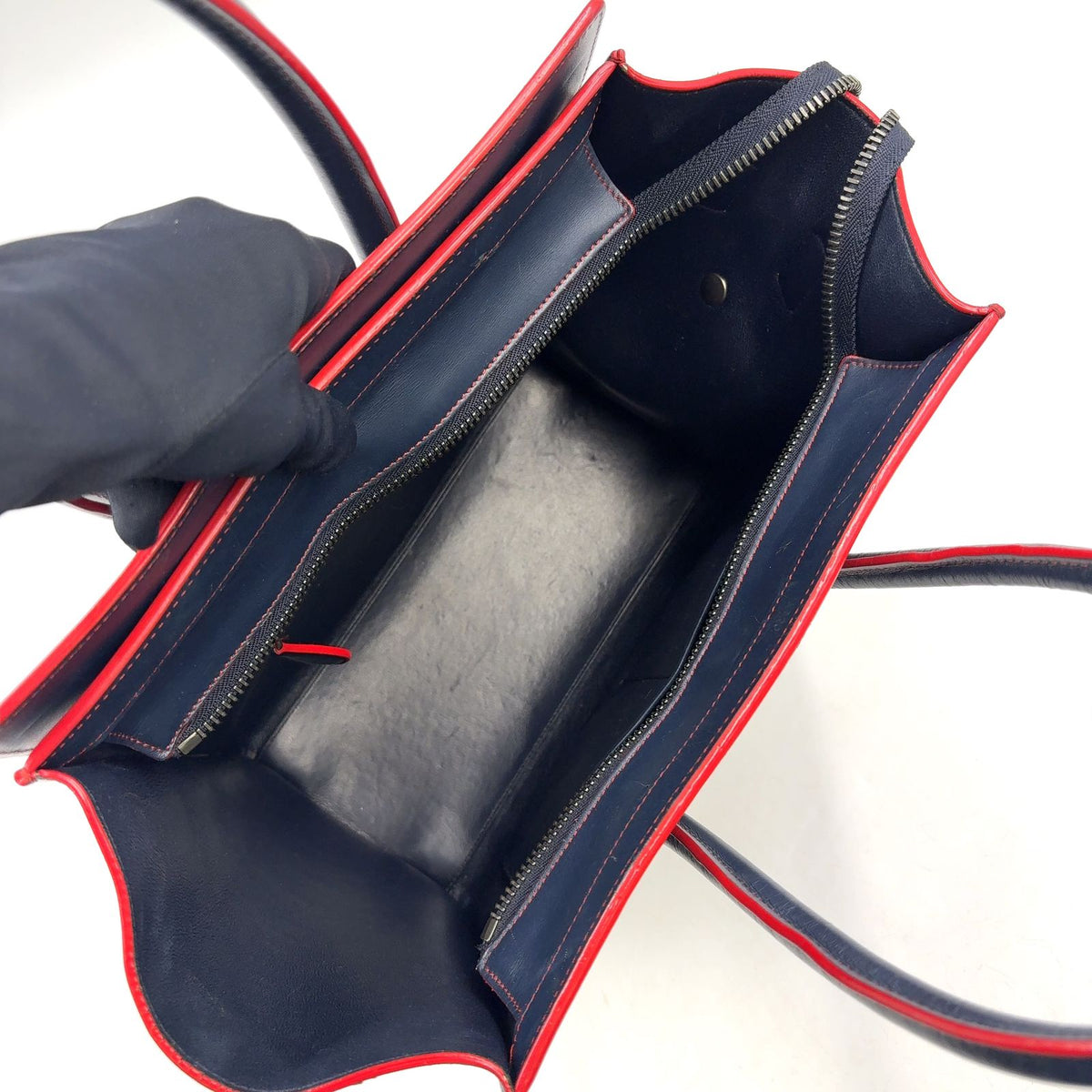 Celine Luggage Leather Navy Red Handbag Silver — view 3