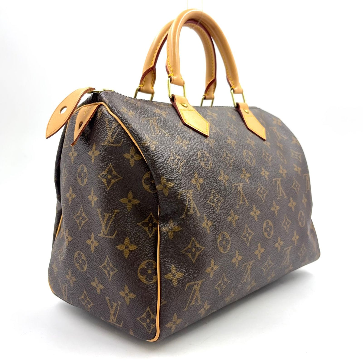 Louis Vuitton Speedy 30 Monogram Leather Brown Handbag Gold — view 2