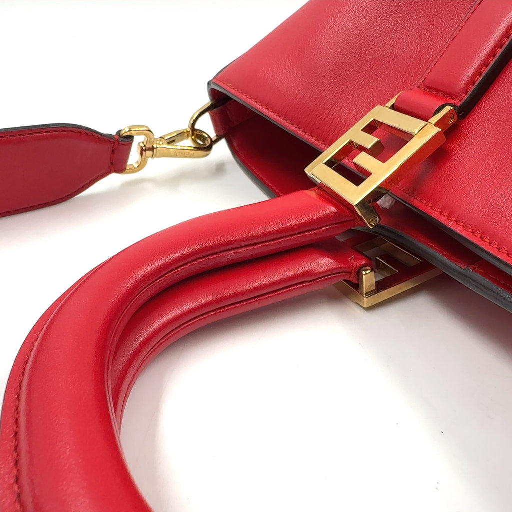 Fendi FF Tote Shoulder Bag Leather Red Gold — view 6