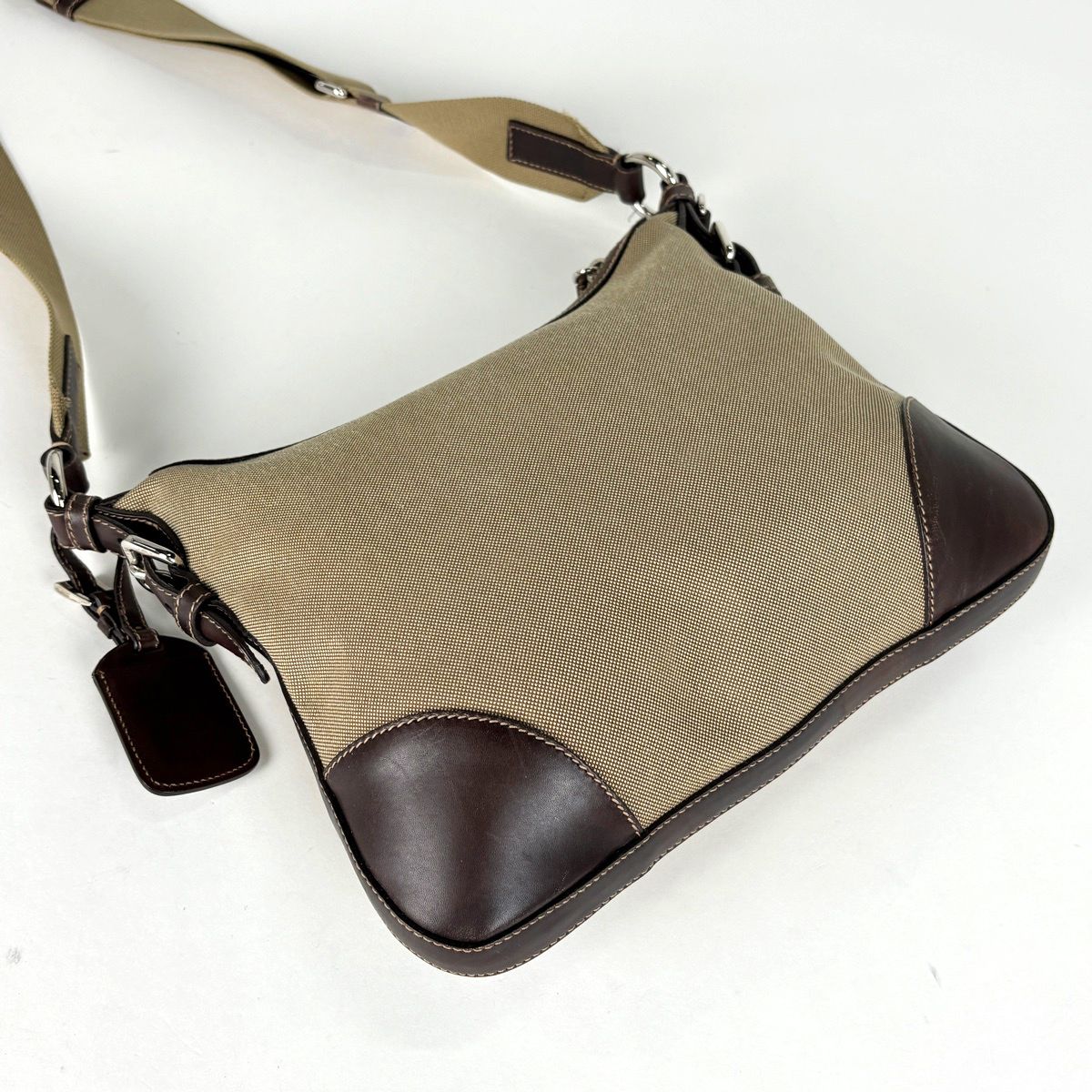 Prada Shoulder Bag Logo Jacquard Canvas Brown — view 2