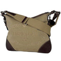 Prada Shoulder Bag Logo Jacquard Canvas Brown