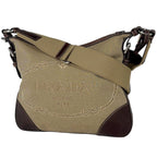 Prada Shoulder Bag Logo Jacquard Canvas Brown
