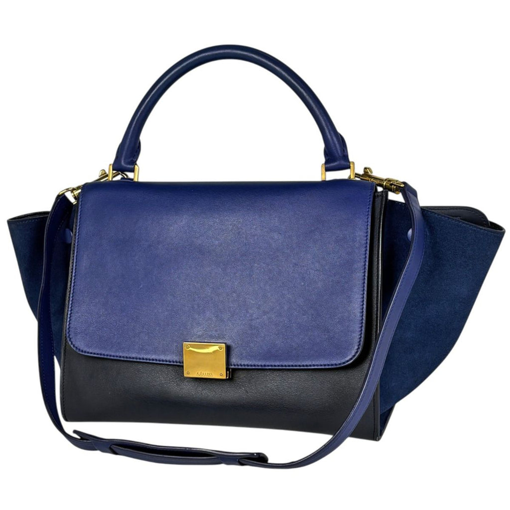 Celine Handbag Trapeze 2-Way Leather Navy Blue