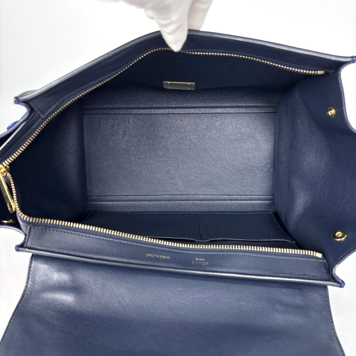 Celine Handbag Trapeze 2-Way Leather Navy Blue — view 8