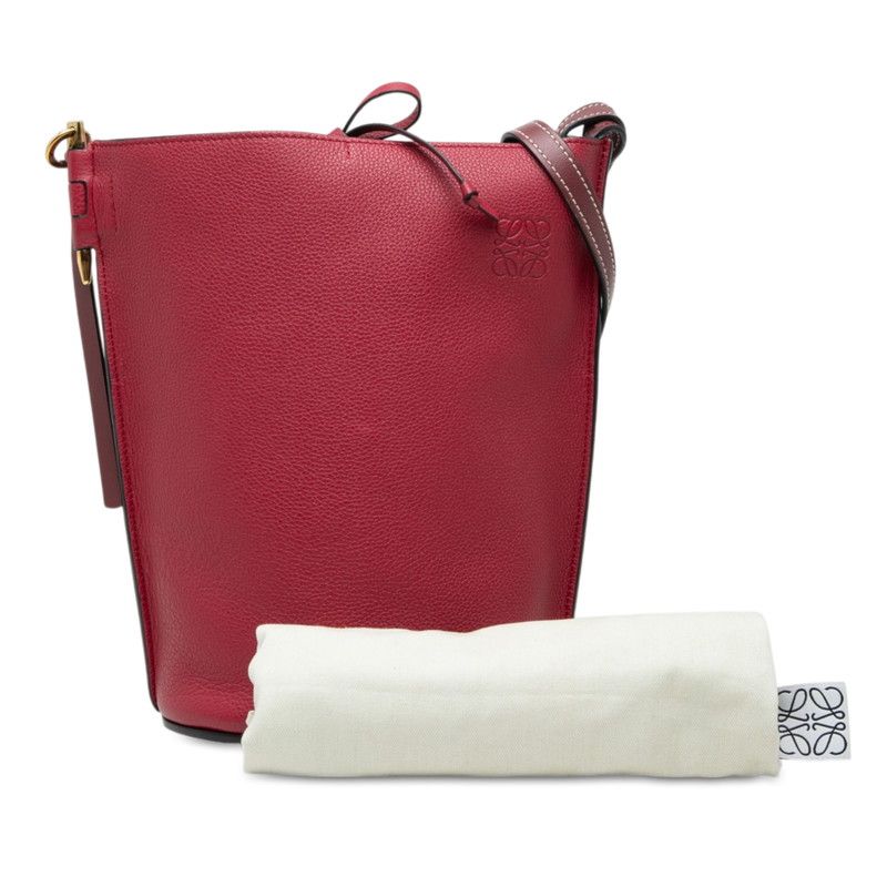 Loewe Anagram Gate Bucket Crossbody Shoulder Bag Red Leather — view 7