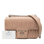 Prada Logo Chain Shoulder Bag Beige Leather — view 6