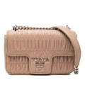 Prada Logo Chain Shoulder Bag Beige Leather