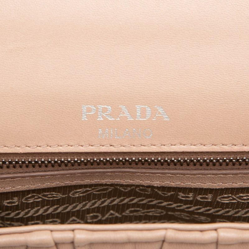 Prada Logo Chain Shoulder Bag Beige Leather — view 5