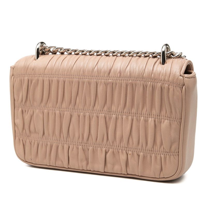 Prada Logo Chain Shoulder Bag Beige Leather — view 2