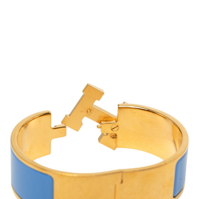 Hermes Clic Clac H PM Bracelet Bangle Blue Gold Plated Enamel — view 5