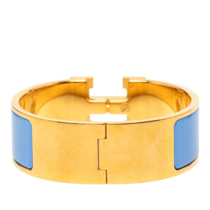 Hermes Clic Clac H PM Bracelet Bangle Blue Gold Plated Enamel — view 3