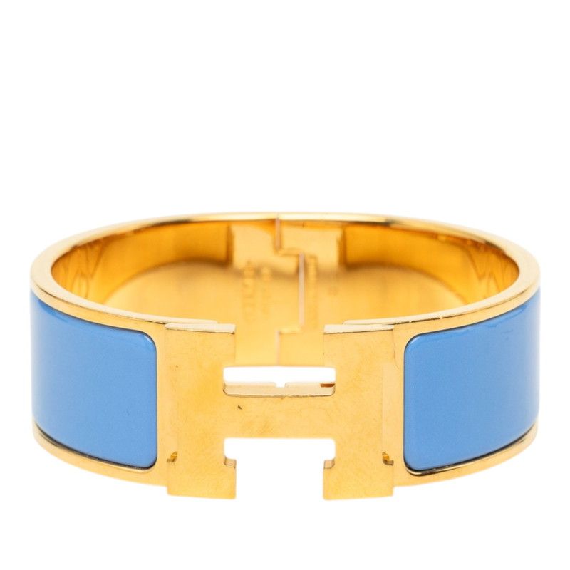 Hermes Clic Clac H PM Bracelet Bangle Blue Gold Plated Enamel