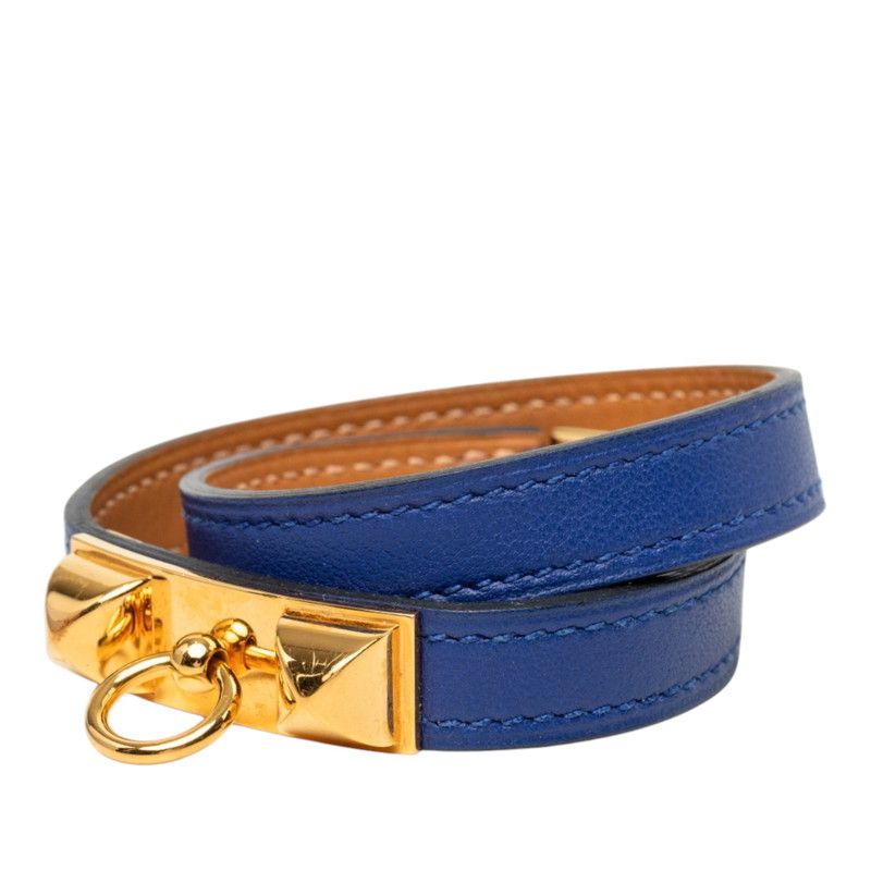 Hermes Rival Double Tour T2 Bracelet Bangle Blue Gold Swift Plated — view 2