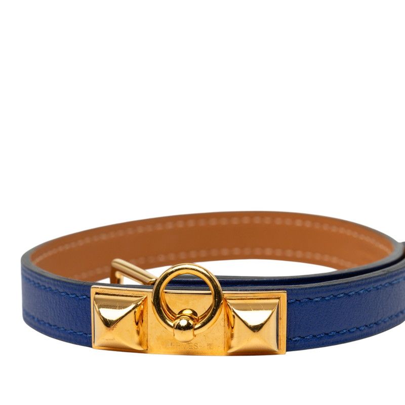 Hermes Rival Double Tour T2 Bracelet Bangle Blue Gold Swift Plated — view 4