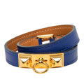 Hermes Rival Double Tour T2 Bracelet Bangle Blue Gold Swift Plated