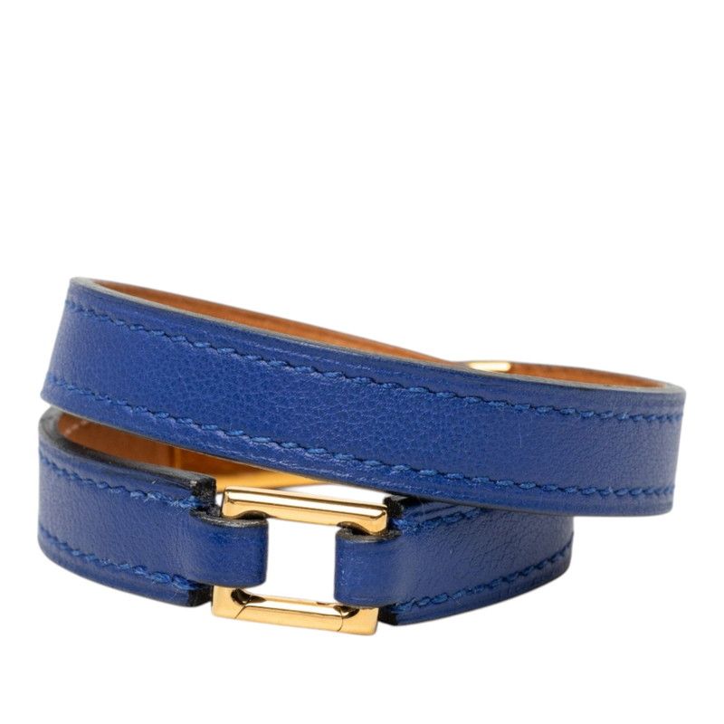 Hermes Rival Double Tour T2 Bracelet Bangle Blue Gold Swift Plated — view 3