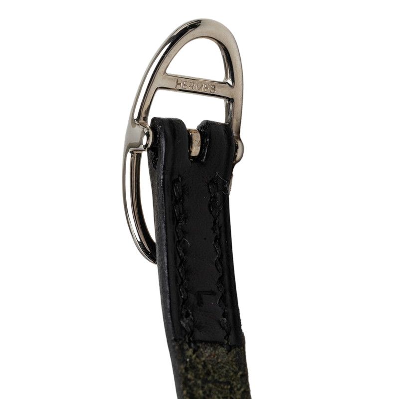 Hermes Oval Buckle Bracelet L Black Leather Metal — view 6