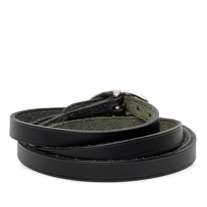 Hermes Oval Buckle Bracelet L Black Leather Metal — view 3