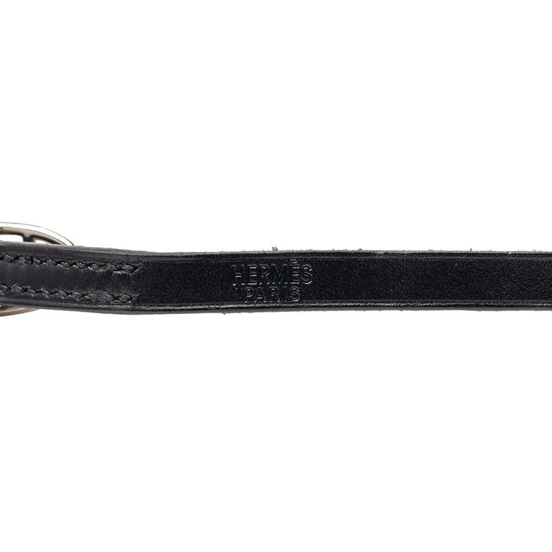 Hermes Oval Buckle Bracelet L Black Leather Metal — view 4