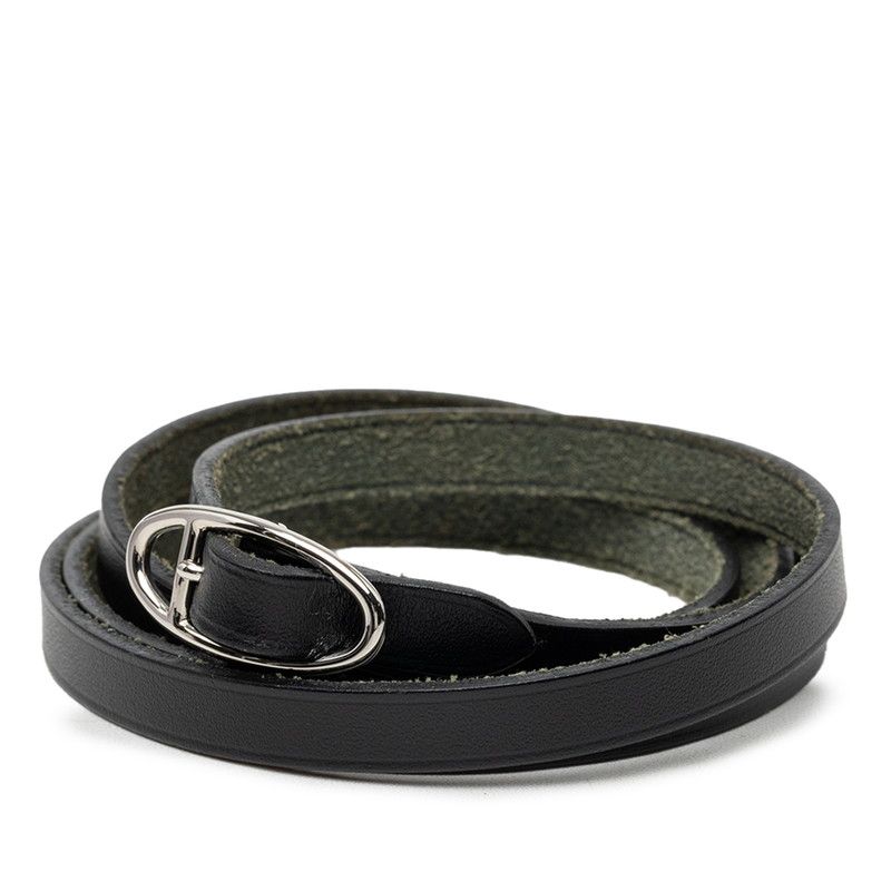Hermes Oval Buckle Bracelet L Black Leather Metal — view 2