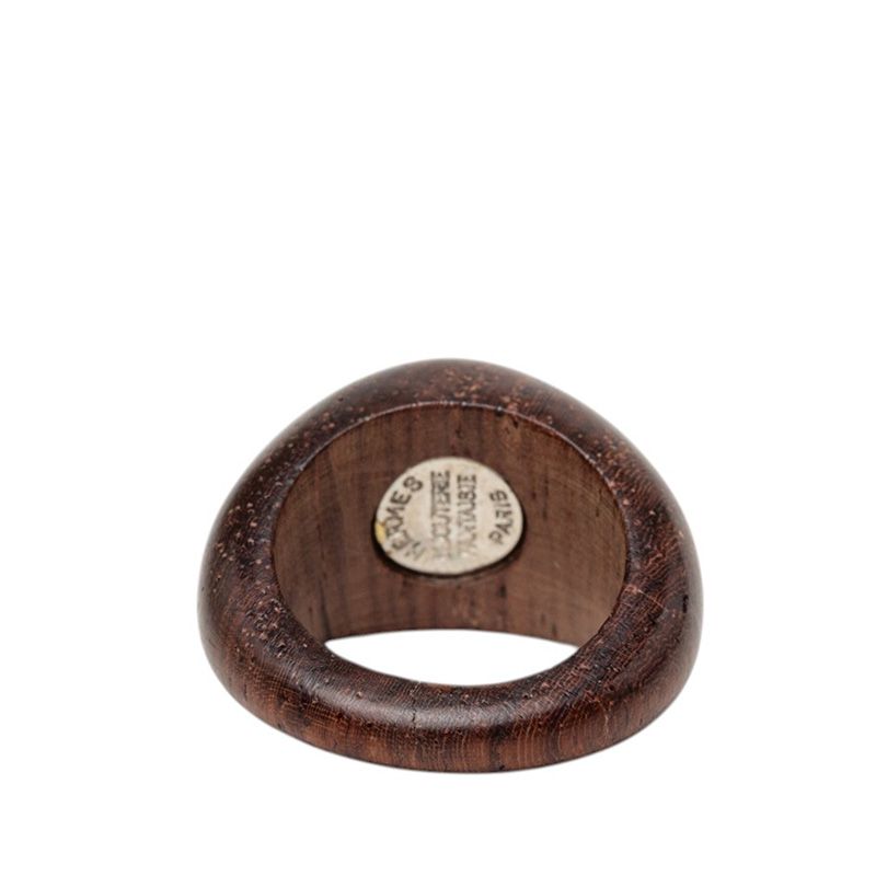 Hermes Sellier Ring Brown Silver Wood Metal — view 3
