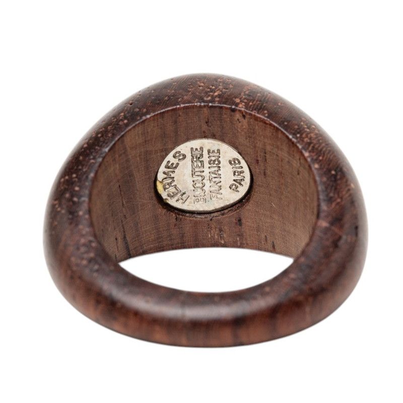 Hermes Sellier Ring Brown Silver Wood Metal — view 6